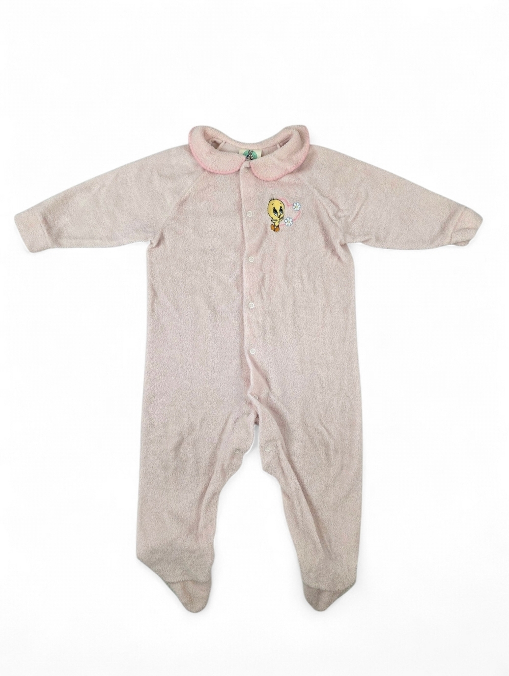 Baby Looney Tunes Tweety Pink Terry Cloth Snap Footed Sleeper 18M Vintage Y2K